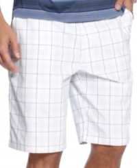 Subtle plaid on crisp white, these golf shorts from Champions Tour are perfect for long rounds with buddies.