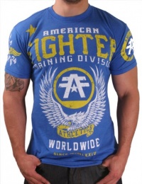 American Fighter By Affliction Fly By Men's Crewneck T-Shirt Tee Blue American Fighter By Affliction Fly By Men's Crewneck T-Shirt Tee Blue