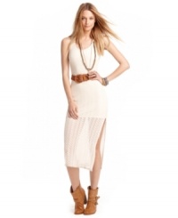 Hit the town in high-fashion style with this illusion dress from American Rag! A woven belt adds waist-whittling cool to a day number that's all about chic crochet knit. Hit the town in high-fashion style with this illusion dress from American Rag! A woven belt adds waist-whittling cool to a day number that's all about chic crochet knit.