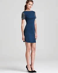 Simply chic, Sachin + Babi's cocktail-perfect dress in sumptuous silk flaunts embellished sleeves for just the right amount of statement glitz. Simply chic, Sachin + Babi's cocktail-perfect dress in sumptuous silk flaunts embellished sleeves for just the right amount of statement glitz.