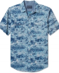 Add some sunny style to your wardrobe with this American Rag printed button down. Add some sunny style to your wardrobe with this American Rag printed button down.