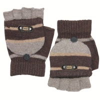 Men's Striped Pop-Top Convertible Knitted Acrylic Fingerless Mitten Gloves - Brown Men's Striped Pop-Top Convertible Knitted Acrylic Fingerless Mitten Gloves - Brown