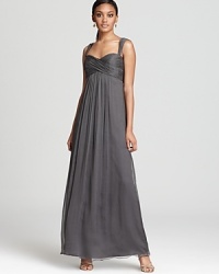 Delicate silk chiffon takes on a crinkled texture and a classic sweetheart silhouette. From Amsale. Delicate silk chiffon takes on a crinkled texture and a classic sweetheart silhouette. From Amsale.