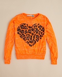 For the wild one in your brood, this cute burn-out shirt features a leopard print heart front and center. For the wild one in your brood, this cute burn-out shirt features a leopard print heart front and center.