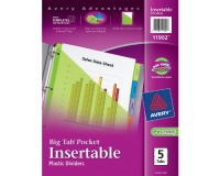 Avery Big Tab Pocket Insertable Plastic Dividers, 5-Tab Set, 1 Set (11902) Avery Big Tab Pocket Insertable Plastic Dividers, 5-Tab Set, 1 Set (11902)