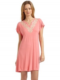 THE LOOKSolid trim and beautiful embroidery at the necklineShort sleevesPullover styleContrast trim stitching at the cuffs and hemTHE FITAbout 34 from shoulder to hemTHE MATERIAL95% modal/5% spandexCARE & ORIGINMachine washImported THE LOOKSolid trim and beautiful embroidery at the necklineShort sleevesPullover styleContrast trim stitching at the cuffs and hemTHE FITAbout 34 from shoulder to hemTHE MATERIAL95% modal/5% spandexCARE & ORIGINMachine washImported
