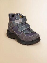 Waterproof boots with double grip-tape straps so they always stay in place.Double grip-tape closurePadded tongue and collarSuede and fabric upperBreathable fabric liningRubber soleCushioned leather insoleImported Waterproof boots with double grip-tape straps so they always stay in place.Double grip-tape closurePadded tongue and collarSuede and fabric upperBreathable fabric liningRubber soleCushioned leather insoleImported