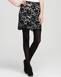 This exquisite on-trend lace Theory skirt offers an iconic color contrast and a chic new view on the modern mini. This exquisite on-trend lace Theory skirt offers an iconic color contrast and a chic new view on the modern mini.