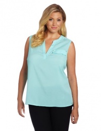 Calvin Klein Women's Plus-Size Solid Mixed Media Top Calvin Klein Women's Plus-Size Solid Mixed Media Top