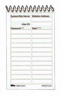 TOPS Log In and Password Log Book, 3 x 5 Inch, Top Spiral, 24 Sheets, White (21635) TOPS Log In and Password Log Book, 3 x 5 Inch, Top Spiral, 24 Sheets, White (21635)