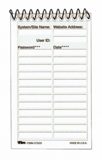 TOPS Log In and Password Log Book, 3 x 5 Inch, Top Spiral, 24 Sheets, White (21635)