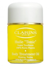 Tonic Body Treatment Oil. A combination of 100% natural plant extracts and aromatic essential oils works to firm, tone and improve skin's apparent elasticity. This moisturizing treatment oil is particularly recommended to help avoid the appearance of stretch marks during pregnancy and lack of firmness during weight loss. Leaves skin soft and supple. 3.4 oz. Imported from France. 