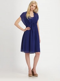 Luxurious silk adds elegant appeal to this charming dress featuring a feminine neckline and body-flattering, drawstring waist.V-neckShort sleevesDrawstring waistSlip includedSide slitsAbout 41 from shoulder to hemSilkHand washImported Model shown is 5'10 (177cm) wearing US size Small. Luxurious silk adds elegant appeal to this charming dress featuring a feminine neckline and body-flattering, drawstring waist.V-neckShort sleevesDrawstring waistSlip includedSide slitsAbout 41 from shoulder to hemSilkHand washImported Model shown is 5'10 (177cm) wearing US size Small.