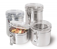 Oggi 4 Piece Stainless Steel Canister Set with Airtight Acrylic Lid and Clamp Oggi 4 Piece Stainless Steel Canister Set with Airtight Acrylic Lid and Clamp