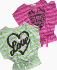 It's all about love. She can showcase a sweet style for summer in this lightweight banded-bottom top from Self Esteem. It's all about love. She can showcase a sweet style for summer in this lightweight banded-bottom top from Self Esteem.