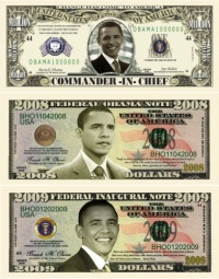 Barack Obama 44th President Triple Collectors Bill Collector Set 1-One Million Dollar Bill, 1-2008 FEDERAL OBAMA NOTE Bill & 1-2009 FEDERAL INAUGURAL NOTE 2009 Dollar Bill