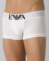 Emporio Armani stretch cotton trunks. Slim fitting stretch cotton boxer briefs. Features soft Microfiber and a comfortable waistband with logo emblem. Emporio Armani stretch cotton trunks. Slim fitting stretch cotton boxer briefs. Features soft Microfiber and a comfortable waistband with logo emblem.