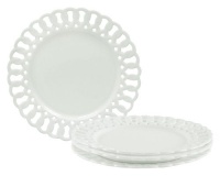 Gracie China, Heirloom Collection, 8-Inch Dessert Plate, White Fine Pierced Porcelain, Set of 4