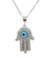 Sterling Silver 925 Clear CZ Evil Eye HAMSA Pendant Necklace with Chain