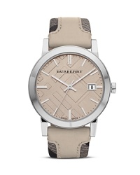 Burberry Silver Watch with Tan Check Strap, 38mm Burberry Silver Watch with Tan Check Strap, 38mm