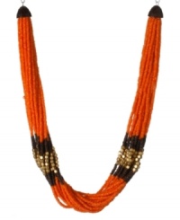 Your daily dose of orange. Kenneth Cole New York's chic torsade necklace combines a colorful mix of orange seed beads with brown seed beads and gold tone square accents. Set in silver tone mixed metal. Approximate length: 17 inches + 3-inch extender. Approximate drop: 1/2 inch. Your daily dose of orange. Kenneth Cole New York's chic torsade necklace combines a colorful mix of orange seed beads with brown seed beads and gold tone square accents. Set in silver tone mixed metal. Approximate length: 17 inches + 3-inch extender. Approximate drop: 1/2 inch.