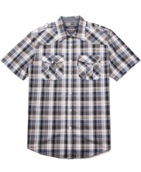 This handsome short sleeve plaid button down by Ecko Unltd is casual and cool. This handsome short sleeve plaid button down by Ecko Unltd is casual and cool.