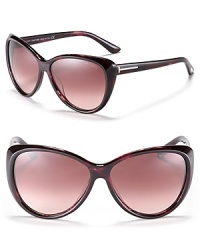 Look fierce in these oversized cat eye sunglasses with gradient lenses from Tom Ford. Look fierce in these oversized cat eye sunglasses with gradient lenses from Tom Ford.