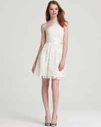Dainty and demure, this Aidan Mattox dress of delicate lace exudes ladylike charm. Dainty and demure, this Aidan Mattox dress of delicate lace exudes ladylike charm.