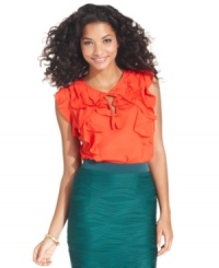 NY Collection's ruffled blouse is a pretty piece that does double duty: Wear to work with a pencil skirt or pair with jeans on your day off! NY Collection's ruffled blouse is a pretty piece that does double duty: Wear to work with a pencil skirt or pair with jeans on your day off!