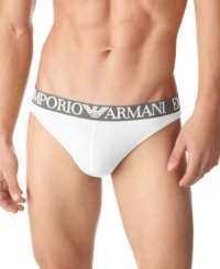 Go with the flow. This thong from Emporio Armani will enable you to experience plenty of unrestricted movement. Go with the flow. This thong from Emporio Armani will enable you to experience plenty of unrestricted movement.