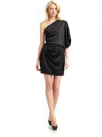 THE LOOKAsymmetric necklineSingle, draped sleeveOff-center ruching at the waistInvisible side zip with hook-and-eye closureRuched details throughoutTHE FITAbout 37 from shoulder to hemTHE MATERIALPolyesterFully linedCARE & ORIGINDry cleanImportedModel shown is 5'11 (180cm) wearing US size 4. THE LOOKAsymmetric necklineSingle, draped sleeveOff-center ruching at the waistInvisible side zip with hook-and-eye closureRuched details throughoutTHE FITAbout 37 from shoulder to hemTHE MATERIALPolyesterFully linedCARE & ORIGINDry cleanImportedModel shown is 5'11 (180cm) wearing US size 4.
