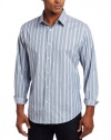 Perry Ellis Men's Long Sleeve Textured Stripe Woven