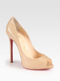 Butter-soft Italian leather forms this peep toe design, subtly lifted by a hidden platform. Self-covered heel, 4¾ (120mm)Hidden platform, ½ (15mm)Compares to a 4¼ heel, (110mm)Leather upperPeep toeLeather liningSignature red leather solePadded insoleMade in Italy Butter-soft Italian leather forms this peep toe design, subtly lifted by a hidden platform. Self-covered heel, 4¾ (120mm)Hidden platform, ½ (15mm)Compares to a 4¼ heel, (110mm)Leather upperPeep toeLeather liningSignature red leather solePadded insoleMade in Italy