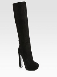 A towering glittered heel and hidden platform heighten this suede silhouette. Suede and glitter heel, 5¼ (130mm)Hidden platform, 1½ (40mm)Compares to a 3¾ heel (95mm)Shaft, 16Leg circumference, 13Suede upperSide zipGlitter soleLeather lining and solePadded insoleMade in Italy A towering glittered heel and hidden platform heighten this suede silhouette. Suede and glitter heel, 5¼ (130mm)Hidden platform, 1½ (40mm)Compares to a 3¾ heel (95mm)Shaft, 16Leg circumference, 13Suede upperSide zipGlitter soleLeather lining and solePadded insoleMade in Italy