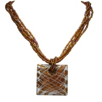 Dark Golden Designer Murano Pendant on Fine Crystal Bead 18 Necklace Dark Golden Designer Murano Pendant on Fine Crystal Bead 18 Necklace