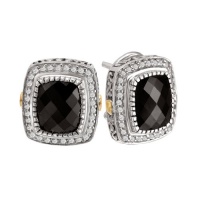 925 Silver, Onyx & Diamond Checkerboard Earrings with 18k Gold Accents (0.36ctw) 925 Silver, Onyx & Diamond Checkerboard Earrings with 18k Gold Accents (0.36ctw)