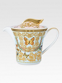 The House of Versace's extraordinary new porcelain dinnerware collection is defined by the scrolling vines and verdant detail of an elegant country garden. From the Butterfly Garden CollectionPorcelain43 oz.Hand washMade in Germany The House of Versace's extraordinary new porcelain dinnerware collection is defined by the scrolling vines and verdant detail of an elegant country garden. From the Butterfly Garden CollectionPorcelain43 oz.Hand washMade in Germany