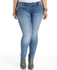 Lighten up your blues with Baby Phat's plus size skinny jeans-- pair them with all your new tops! Lighten up your blues with Baby Phat's plus size skinny jeans-- pair them with all your new tops!