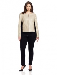 DKNYC Women's Leather Long Sleeve Collarless Jacket, Buff, 2X DKNYC Women's Leather Long Sleeve Collarless Jacket, Buff, 2X
