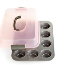 Bake & take! Now it's easy to share your favorite sweet treats with coworkers, the kids at school or your neighbor down the block. This versatile cupcake pan & carrying lid takes you from prep to presentation-the heavy-gauge aluminized pan features layers of nonstick coating for easy sweet release and the durable locking lid has a convenient carrying handle. Lifetime warranty. Bake & take! Now it's easy to share your favorite sweet treats with coworkers, the kids at school or your neighbor down the block. This versatile cupcake pan & carrying lid takes you from prep to presentation-the heavy-gauge aluminized pan features layers of nonstick coating for easy sweet release and the durable locking lid has a convenient carrying handle. Lifetime warranty.