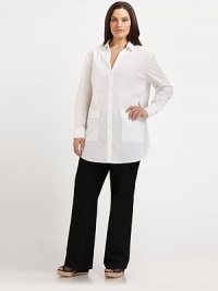 A crisp stretch cotton design with a beloved relaxed fit and feminine, curved hem. Collar neckLong sleevesButton frontPatch pocketsCurved hemBack yoke and back pleatAbout 33 from shoulder to hem72% cotton/23% polyamide/5% Lycra®Machine washImported of Italian fabric A crisp stretch cotton design with a beloved relaxed fit and feminine, curved hem. Collar neckLong sleevesButton frontPatch pocketsCurved hemBack yoke and back pleatAbout 33 from shoulder to hem72% cotton/23% polyamide/5% Lycra®Machine washImported of Italian fabric