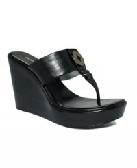 Show your label love! The Quo sandals by BCBGeneration buck routine trends with a sleek finish and metal logo detail on their slip-on silhouette. Show your label love! The Quo sandals by BCBGeneration buck routine trends with a sleek finish and metal logo detail on their slip-on silhouette.