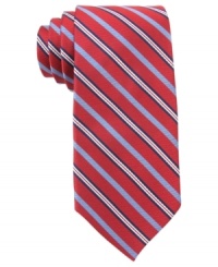 Keep it sleek in this striped tie from Tommy Hilfiger. Keep it sleek in this striped tie from Tommy Hilfiger.