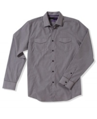 Neutral doesn't mean boring with this American Rag shirt, with a subtle striping effect that will make this a casual go-to for your wardrobe. Neutral doesn't mean boring with this American Rag shirt, with a subtle striping effect that will make this a casual go-to for your wardrobe.