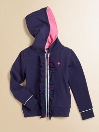 Ruffles and floral piping add a fresh note to the classic knit hoodie with embroidered palm tree logo on the chest. Lined hoodFull zip frontHand warmer pocketsLong sleeves with banded cuffsBanded bottomCotton/SpandexMachine washImported Ruffles and floral piping add a fresh note to the classic knit hoodie with embroidered palm tree logo on the chest. Lined hoodFull zip frontHand warmer pocketsLong sleeves with banded cuffsBanded bottomCotton/SpandexMachine washImported