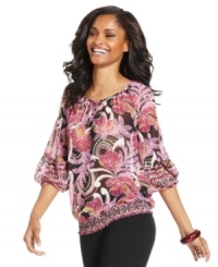A tropical floral print creates a lush look on Style&co.'s chic peasant top. Lightweight fabric makes it a must-have for summer. A tropical floral print creates a lush look on Style&co.'s chic peasant top. Lightweight fabric makes it a must-have for summer.