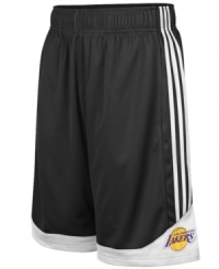 Get a step up on your competition and channel your favorite NBA basketball team with these Los Angeles Lakers shorts from adidas. Get a step up on your competition and channel your favorite NBA basketball team with these Los Angeles Lakers shorts from adidas.