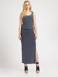 Figure-hugging, cotton-rich scoopneck with side ruching and a sassy side slit. ScoopneckSleevelessDropped waistSide ruching93% cotton/7% polyesterMachine washMade in USA of imported fabricModel shown is 5'9½ (176cm) wearing US size Small. Figure-hugging, cotton-rich scoopneck with side ruching and a sassy side slit. ScoopneckSleevelessDropped waistSide ruching93% cotton/7% polyesterMachine washMade in USA of imported fabricModel shown is 5'9½ (176cm) wearing US size Small.