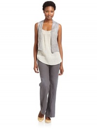 THE LOOKOpen weave designOpen frontSleevelessFront patch pocketsTHE FITAbout 20 from shoulder to hemTHE MATERIAL80% linen/15% metallic/5% cottonCARE & ORIGINHand washImportedModel shown is 5'9½ (176cm) wearing US size Small. THE LOOKOpen weave designOpen frontSleevelessFront patch pocketsTHE FITAbout 20 from shoulder to hemTHE MATERIAL80% linen/15% metallic/5% cottonCARE & ORIGINHand washImportedModel shown is 5'9½ (176cm) wearing US size Small.