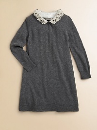 A charming pearl and rhinestone-embellished collar adds glamorous style to a classic sweater dress.Removable pearl and rhinestone embellished collarLong sleevesButton detail at collarPullover styleViscose/Polyamid/CashmereRemove collar and hand washImported A charming pearl and rhinestone-embellished collar adds glamorous style to a classic sweater dress.Removable pearl and rhinestone embellished collarLong sleevesButton detail at collarPullover styleViscose/Polyamid/CashmereRemove collar and hand washImported